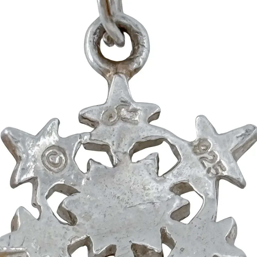 Vintage Sterling Silver 925 Blue Crystal Snowflake Pendant